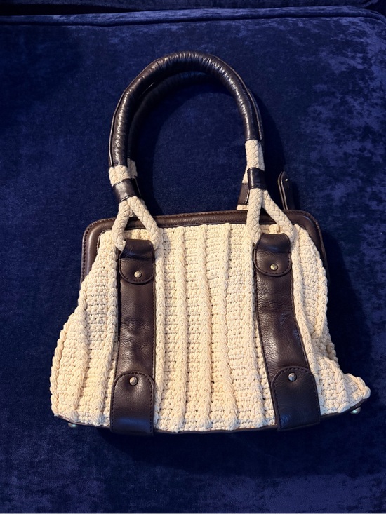 Sigrid Olsen Handbags - Sigrid Olsen Cream Woven Tote with Brown Leather Trim
